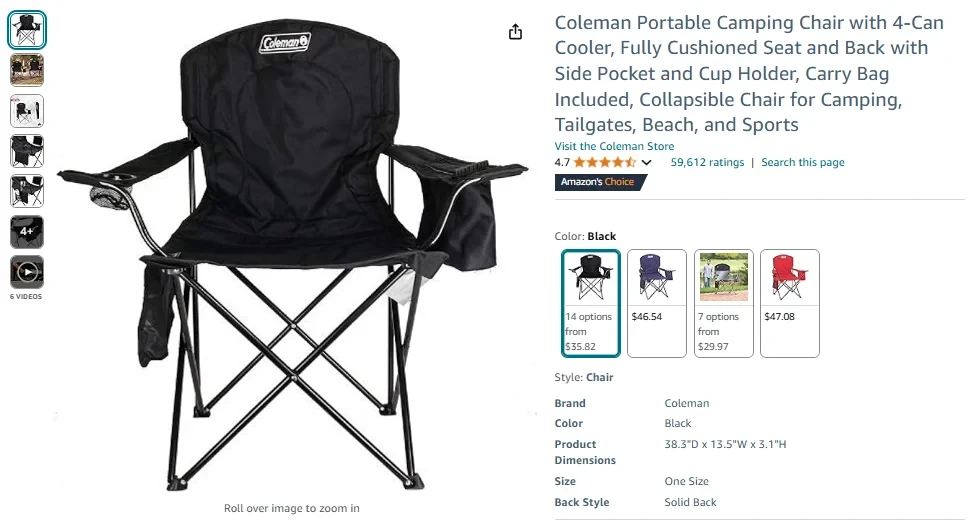 Coleman Portable Camping Chair with Built-In Cooler