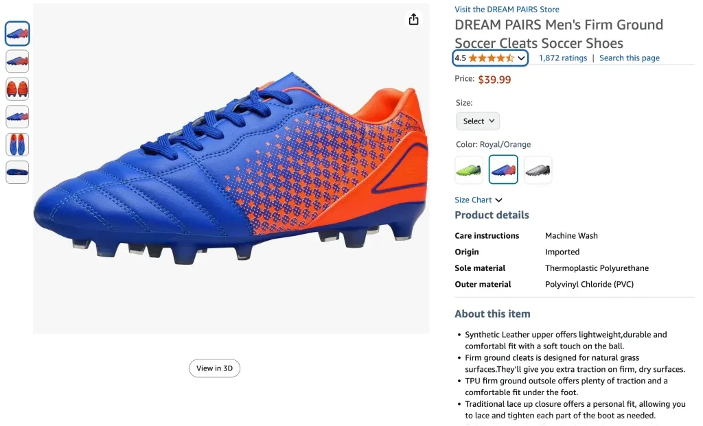 DREAM PAIRS Men's Firm Ground Soccer Cleats