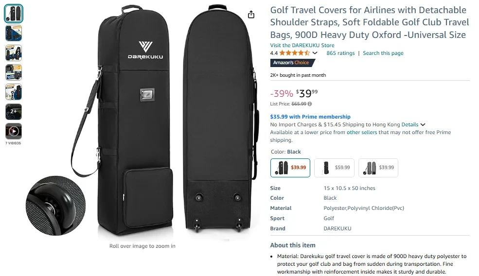 Darekuku Airlines Detachable Shoulder Lightweight Golf Bag