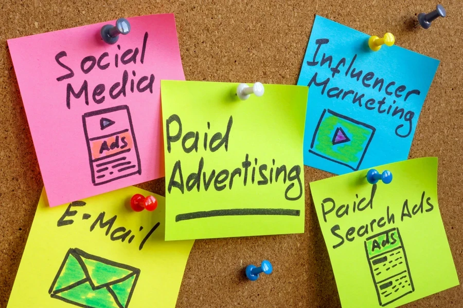 Different marketing strategies on colored papers