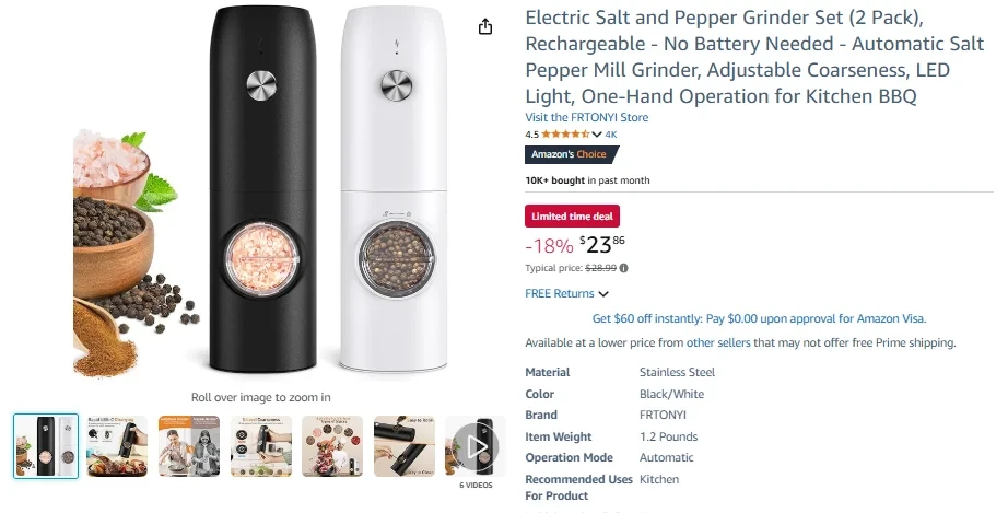Electric Salt and Pepper Grinder Set