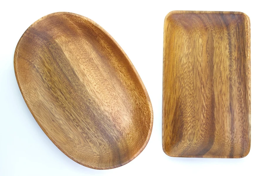 Empty brown natural wood trays