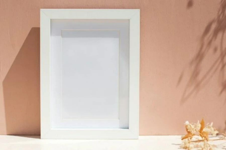 Empty minimalist white picture frame