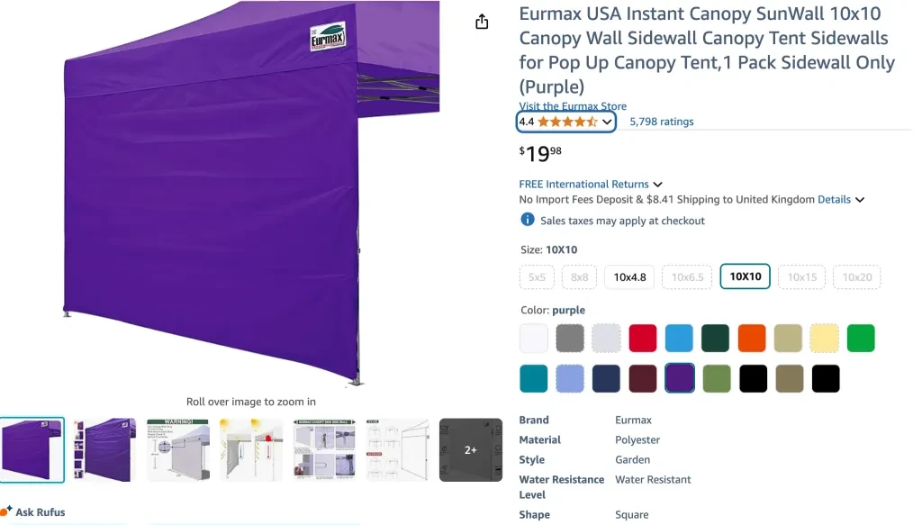 Eurmax USA Instant Canopy SunWall