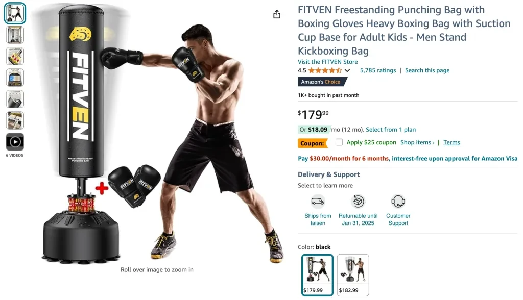 FITVEN Freestanding Punching Bag with Boxing Gloves