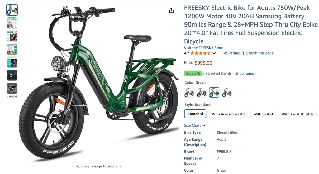 FREESKY Electric Bike for Adults