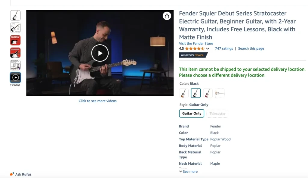 Fender Squier debut series Stratocaster electric guitar