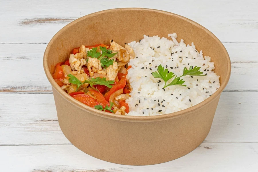 Food in Brown Paper Bowl