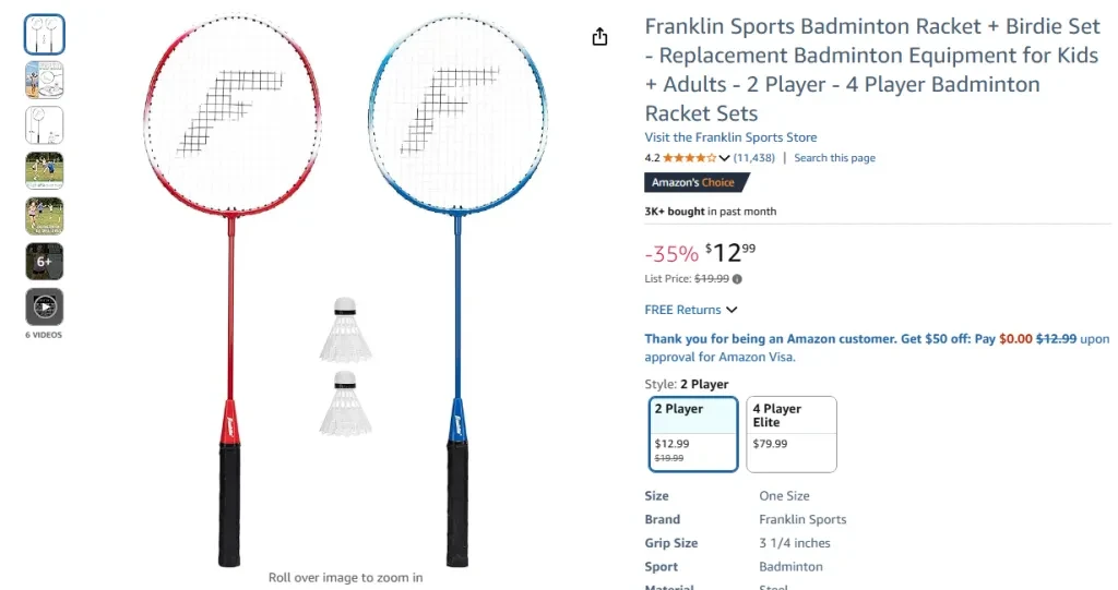 Franklin Sports Badminton Racket + Birdie Set