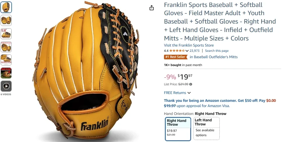 Franklin Sports Baseball & Softball Gloves