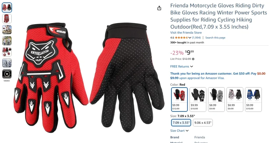 Frienda Motorcycle Gloves (Youth-Sized)