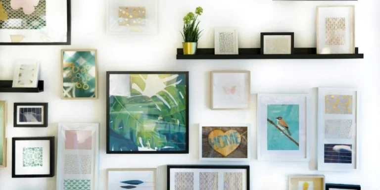 Gallery wall of hanging picture frames