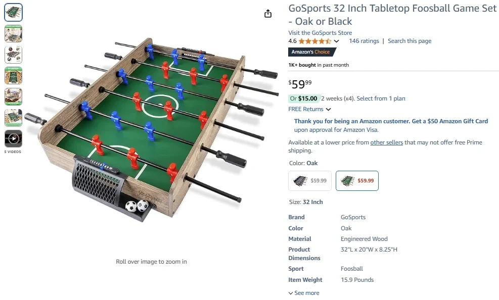 GoSports 32 Inch Tabletop Foosball Game Set