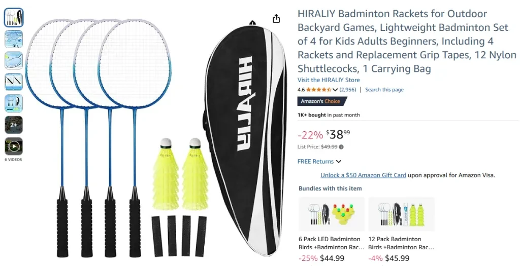 HIRALIY Badminton Rackets for Outdoor Backyard Games