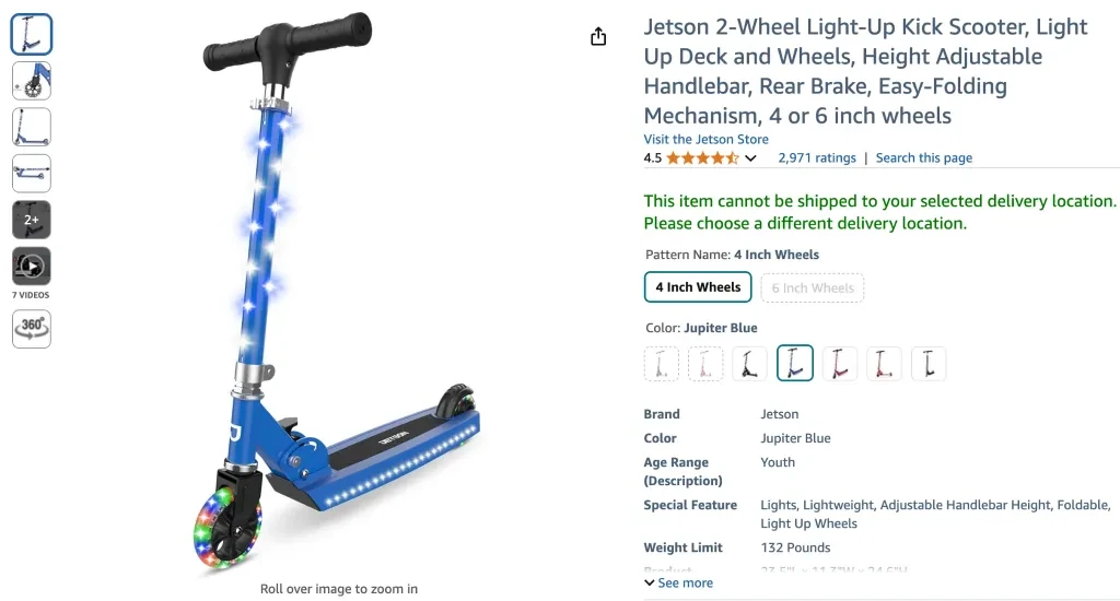 Jetson 2-Wheel Light-Up Kick Scooter