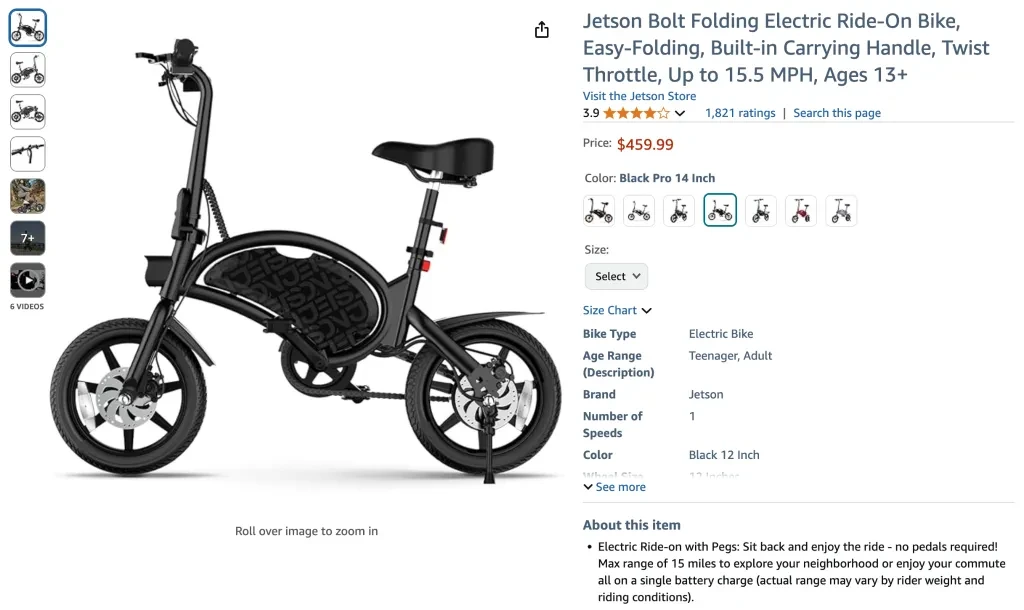 Jetson Bolt Folding Electric Ride-On Bike