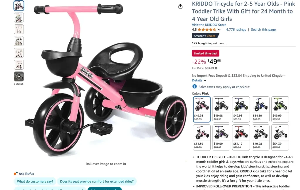 Kriddo Tricycle for 2-5 Year Olds