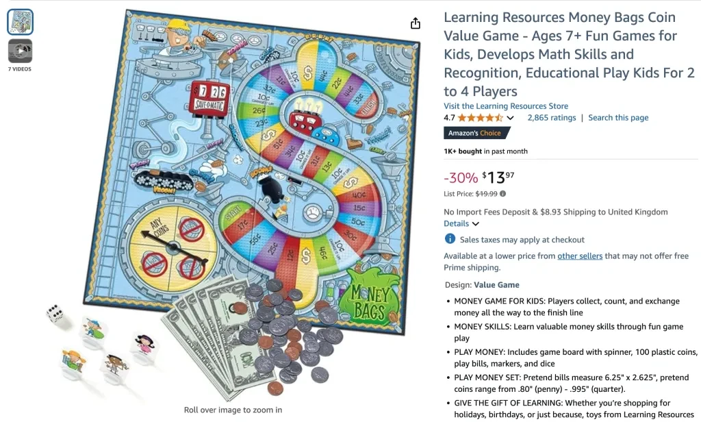 Learning Resources Money Bags Coin Value Game