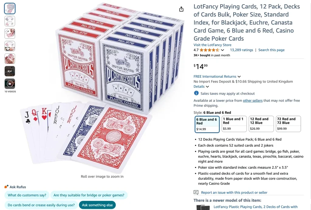 LotFancy playing cards (12 pack)