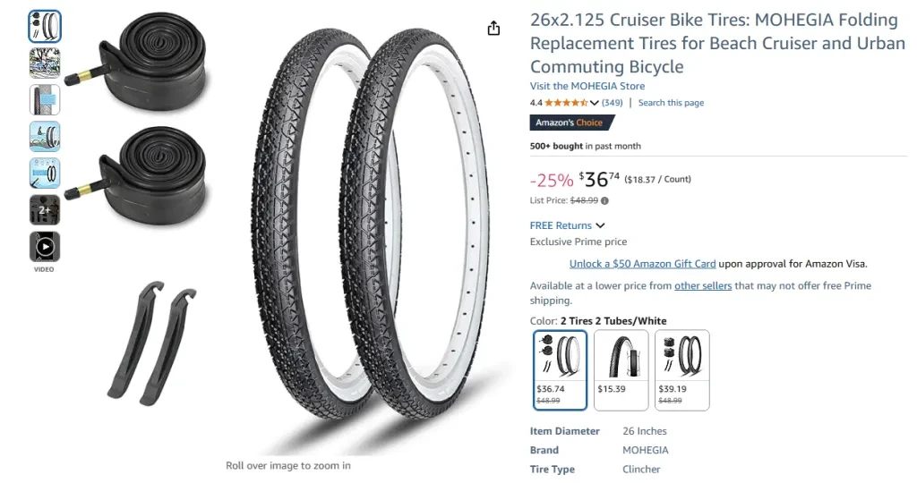 MOHEGIA 26x2.125 Cruiser Bike Tires – Folding Replacement Kit]