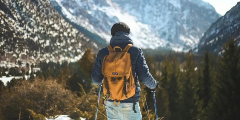 Men's Blue Leather Jacket and Brown Backpack