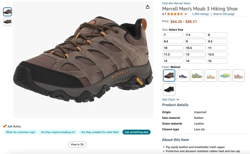 Merrell men's Moab 3 hiking shoe