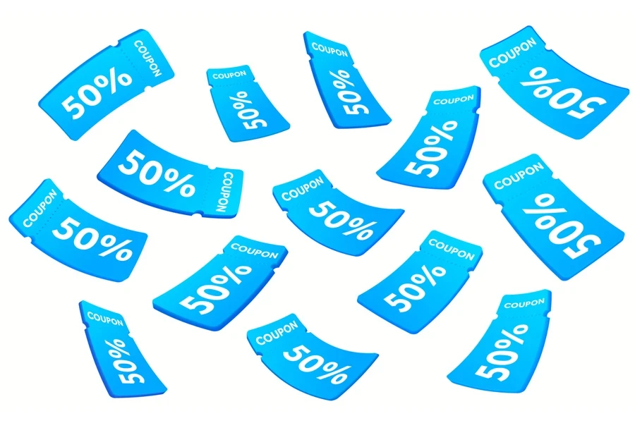 Multiple coupons on a white background