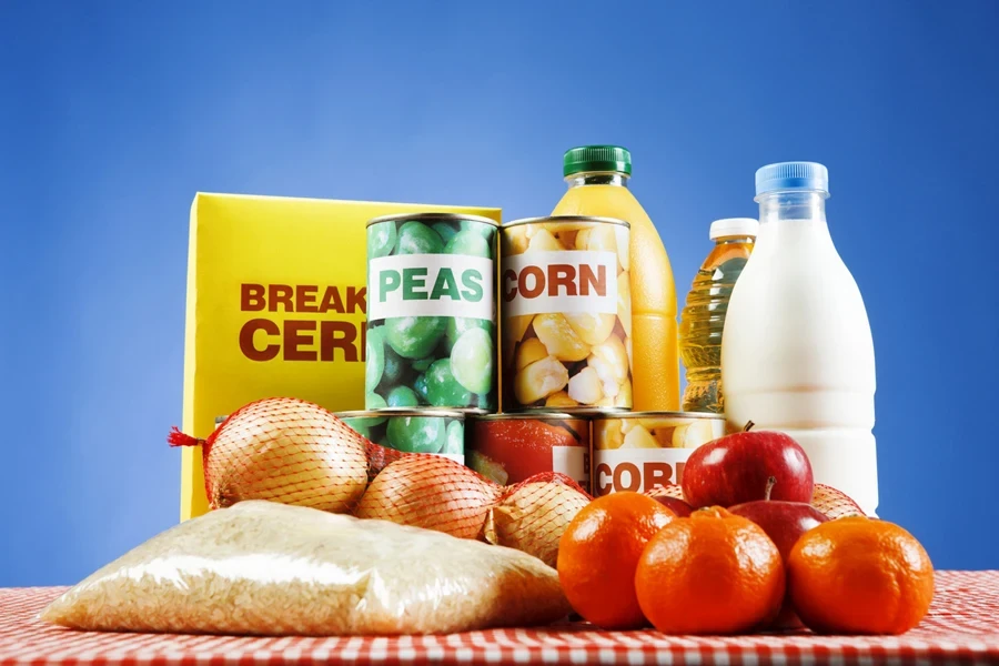 Multiple packaged and canned CPG food items