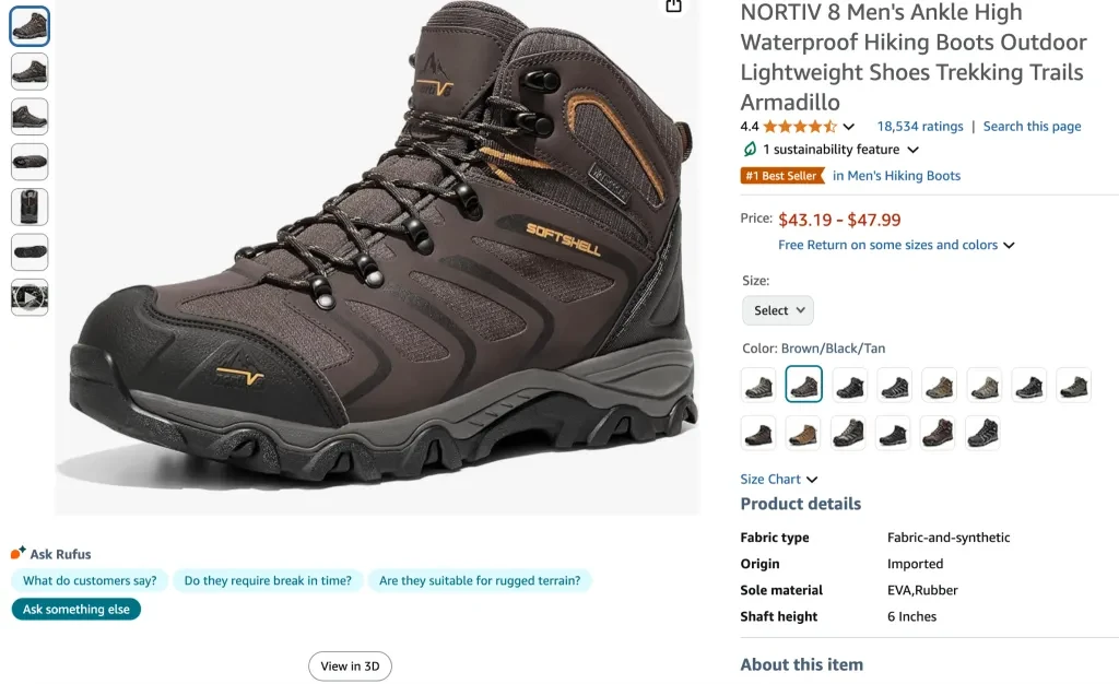 NORTIV 8 men's ankle high waterproof hiking boots