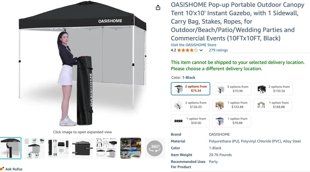 OASISHOME Pop-up Portable Outdoor Canopy Tent