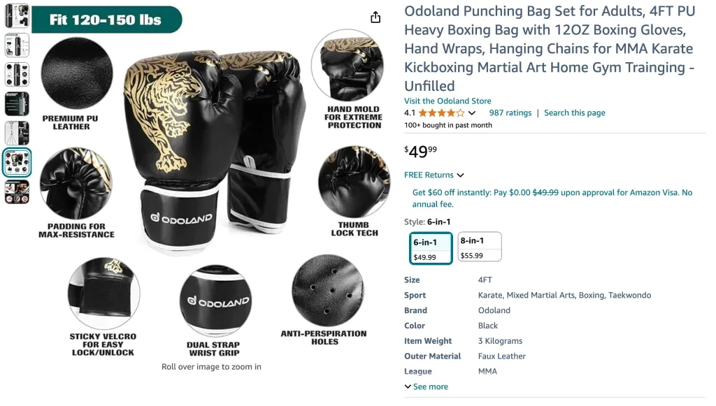 Odoland Punching Bag Set for Adults