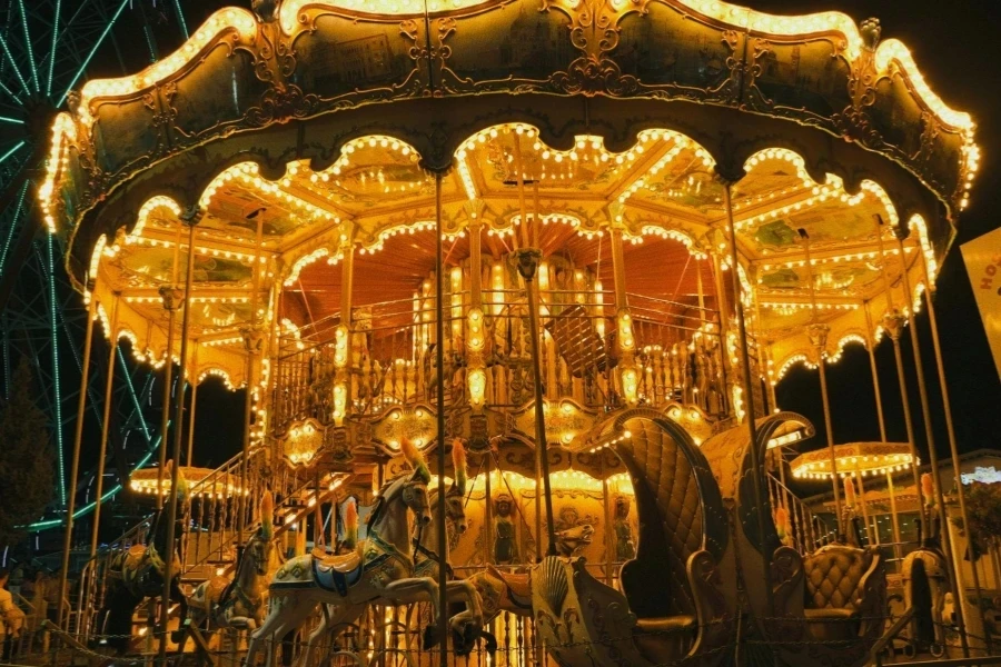 Ornate Carousel Illuminated at Night