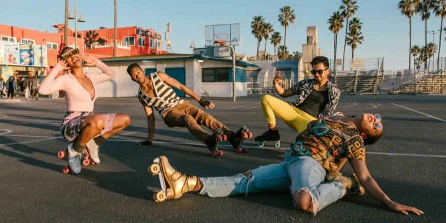 People Posing while Wearing Roller Skates