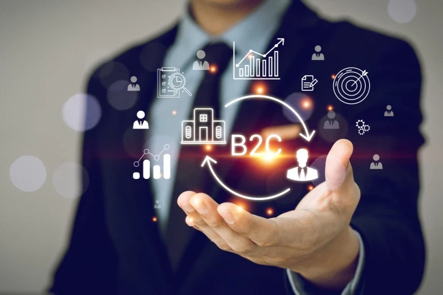 Person holding their hand out to B2C digital concept
