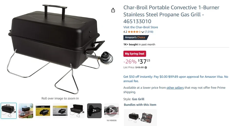 Portable Convective 1-Burner Gas Grill