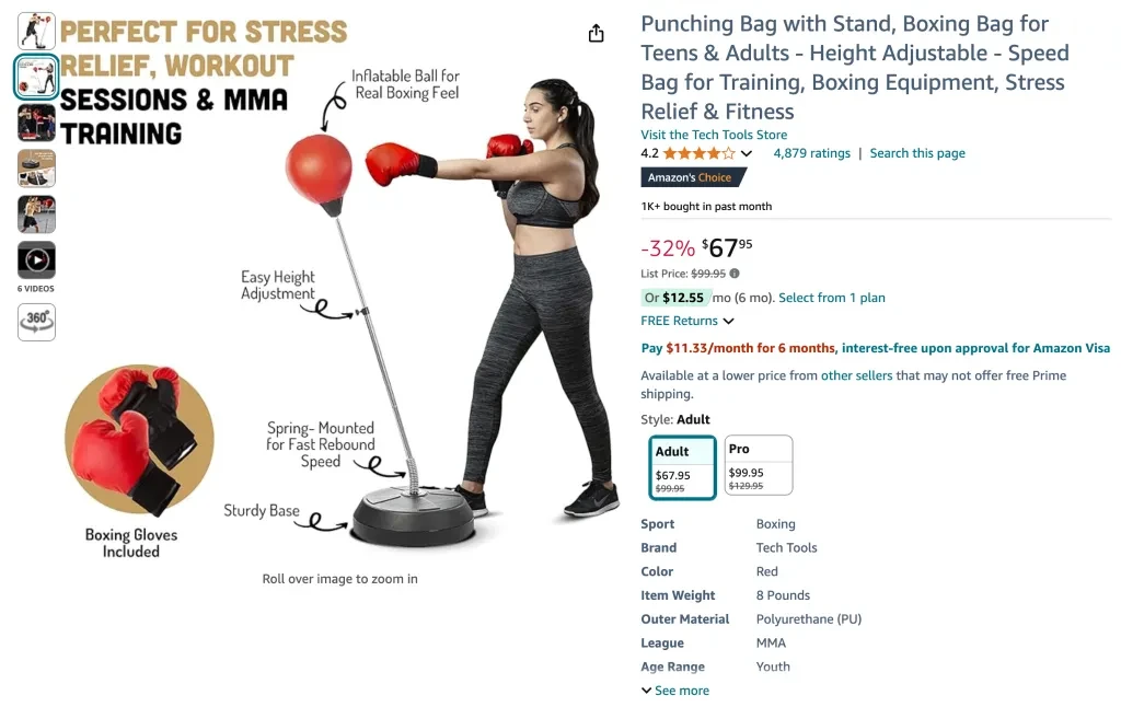Punching Bag with Stand for Teens & Adults
