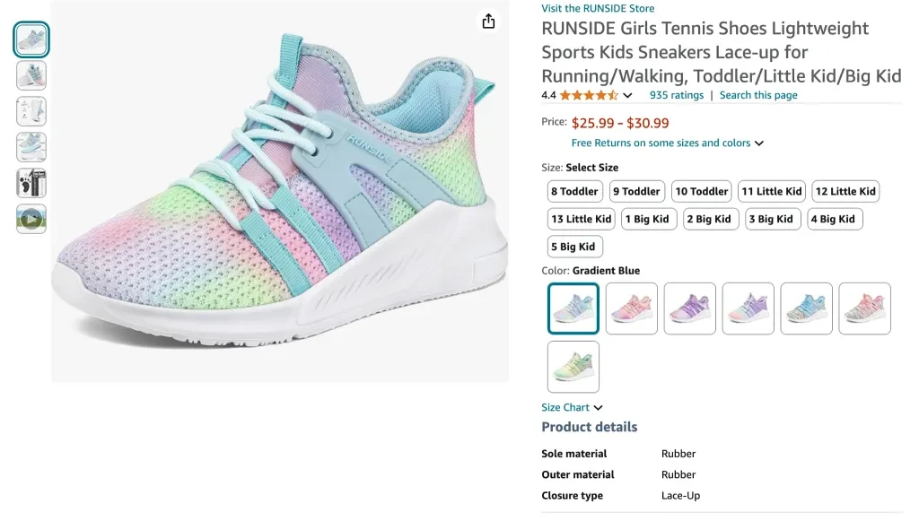 RUNSIDE Girls Tennis Shoes Lightweight Sports Kids