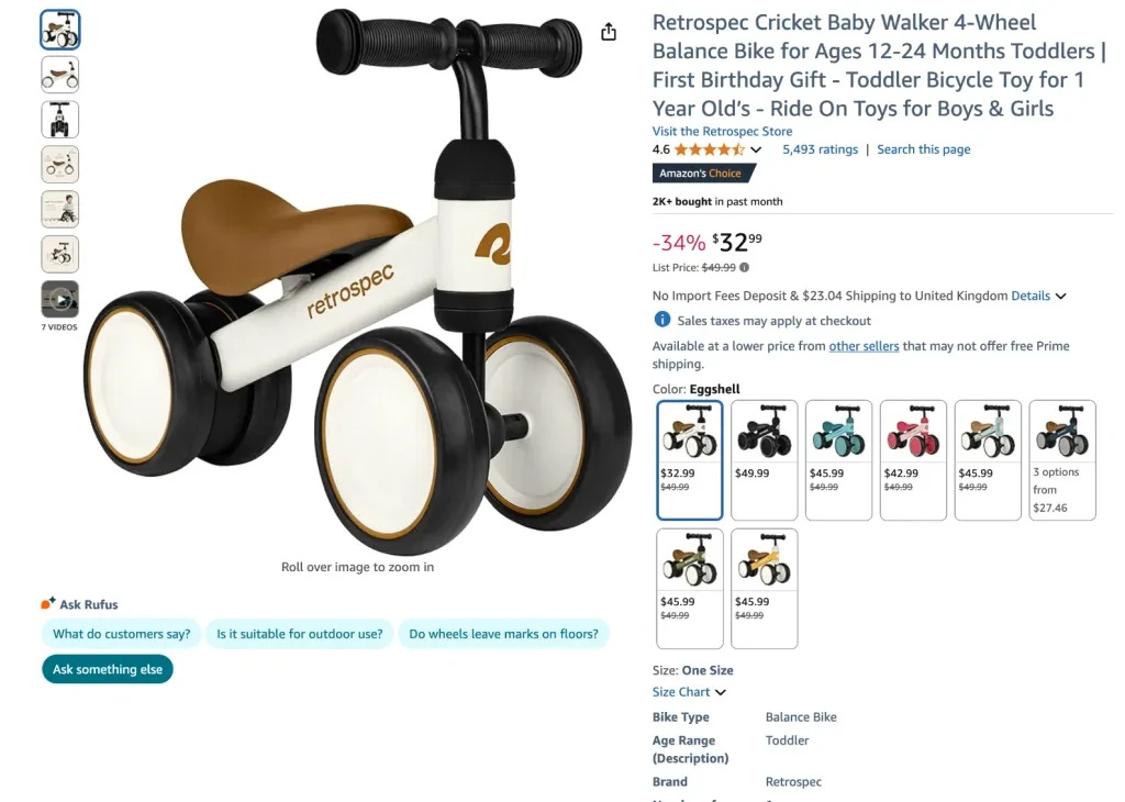 Retrospec Cricket Baby Walker 4-Wheel Balance Bike