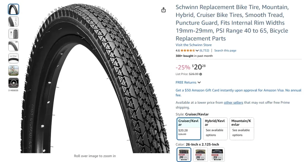 Schwinn Replacement Bike Tire, 26-inch x 2.125-Inch