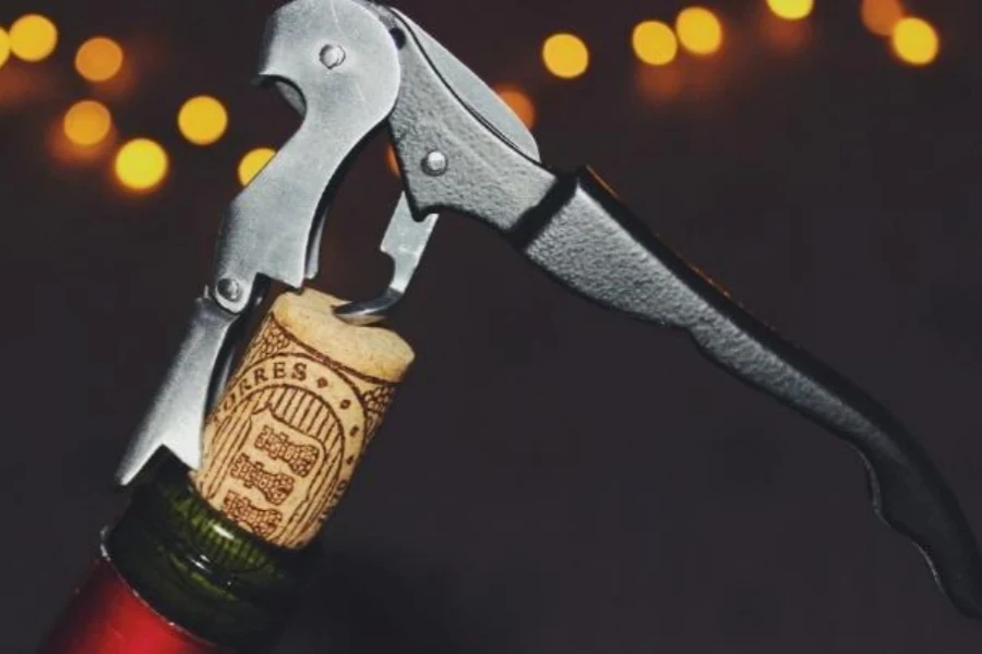 Screwpull lever used on a wine cork