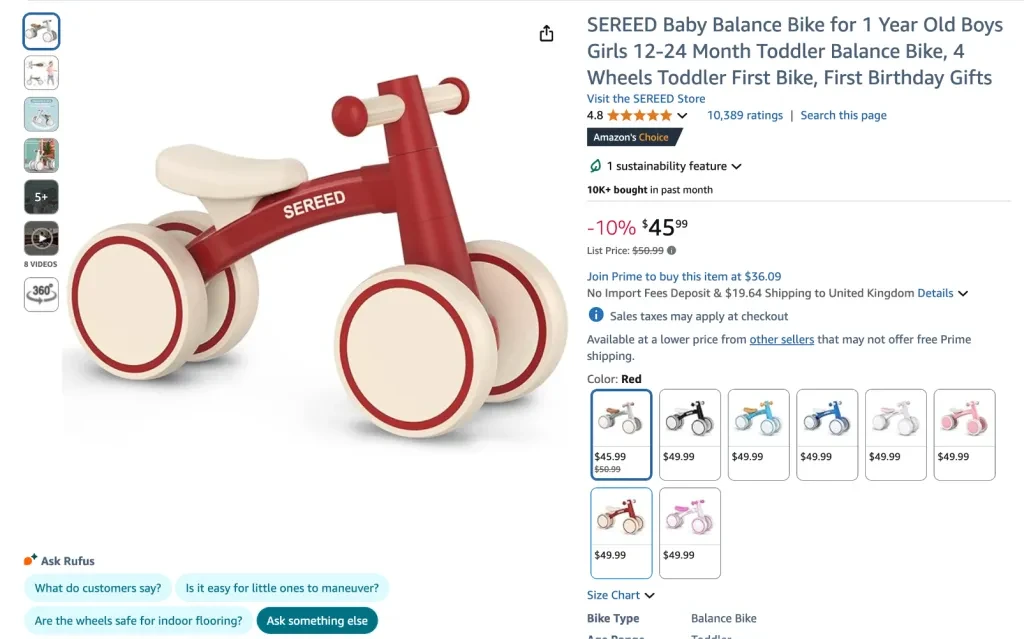 Sereed Baby Balance Bike for 1-Year-Old Boys and Girls