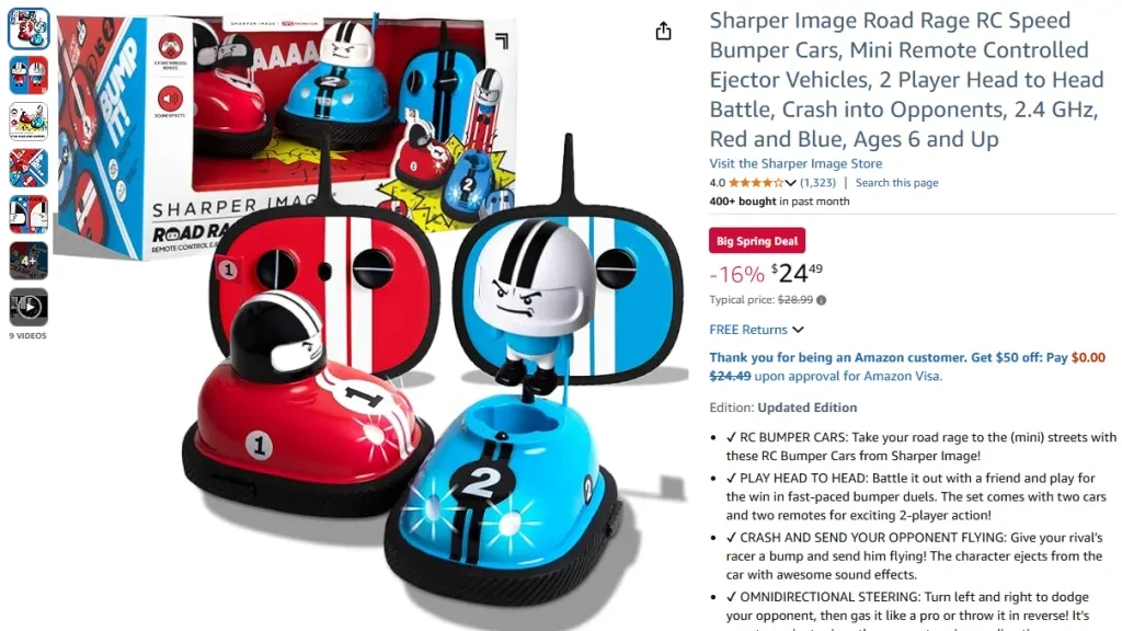 Sharper Image Road Rage RC Speed Bumper Cars – Mini 2-Player Set