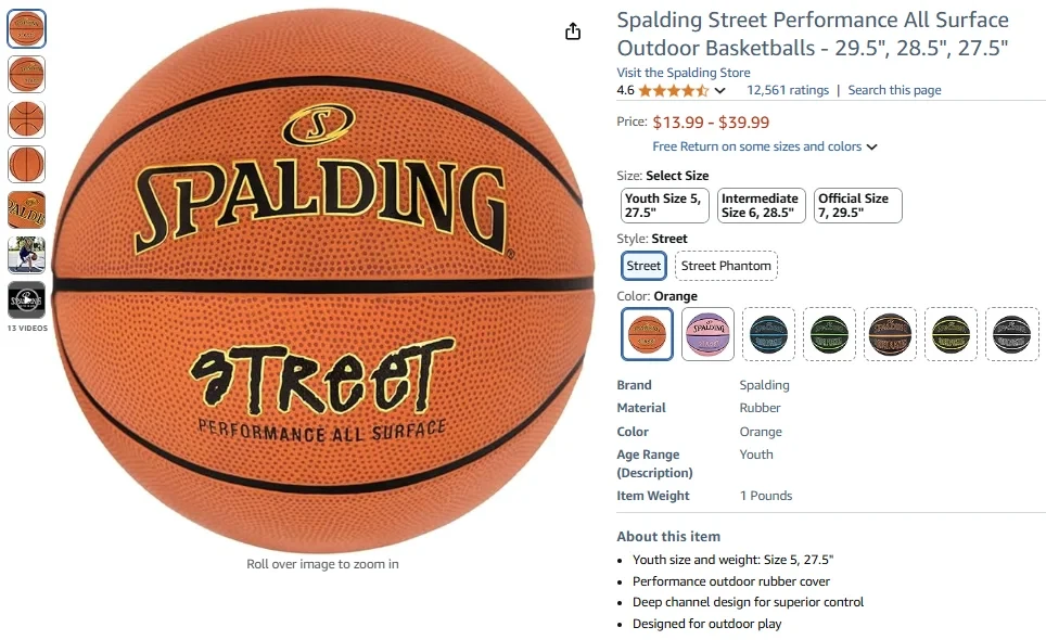 Spalding Street Performance All Surface Outdoor Basketball