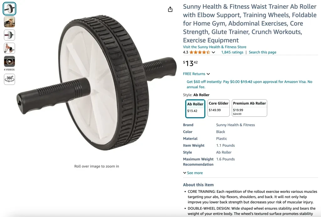 Sunny health & fitness waist trainer ab roller