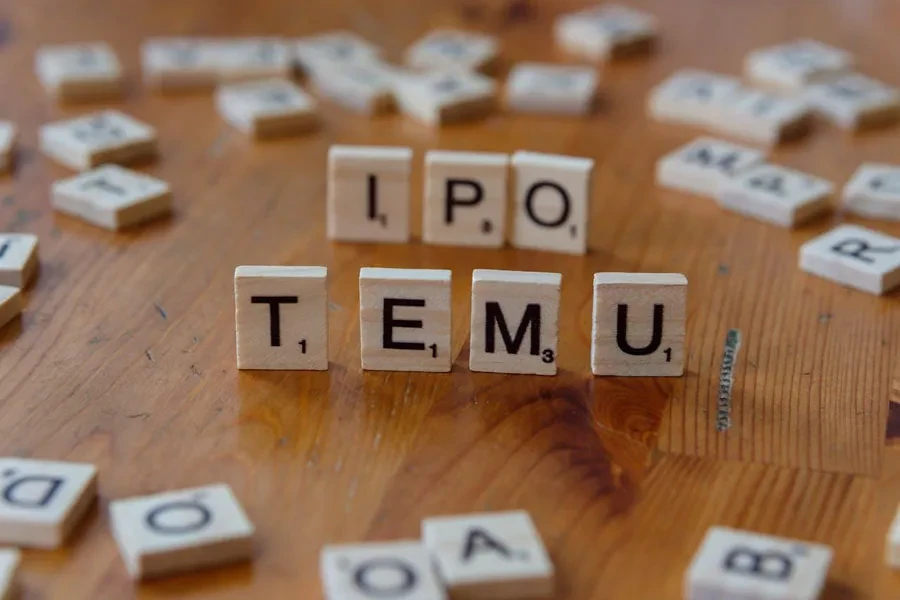 Temu spelt out in Scrabble tiles