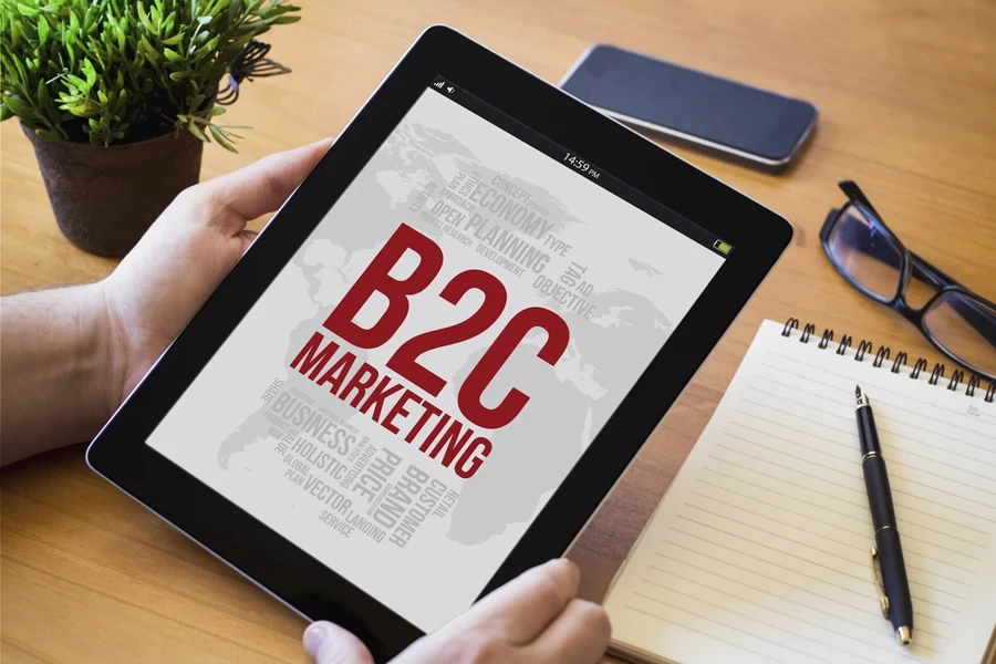 The text “B2C Marketing” written on a tablet