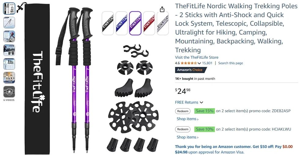 TheFitLife Nordic Walking Trekking Poles