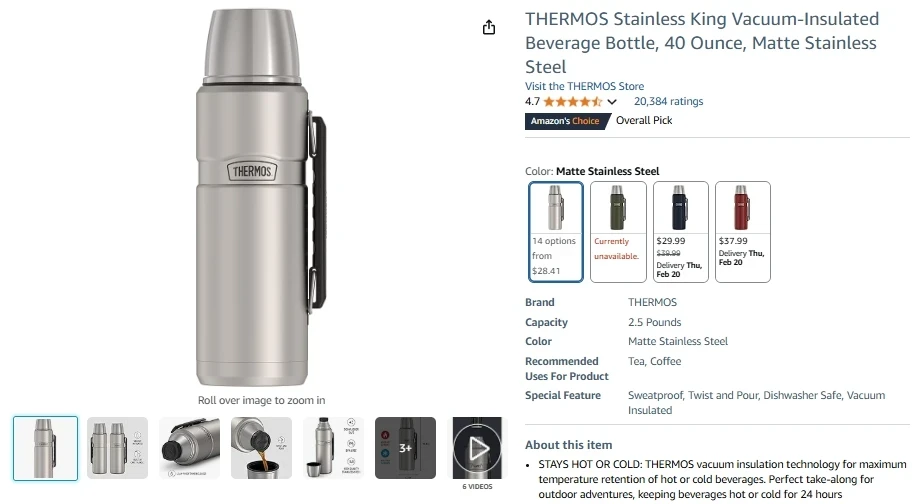 Thermos Stainless Steel Hydration Bottle