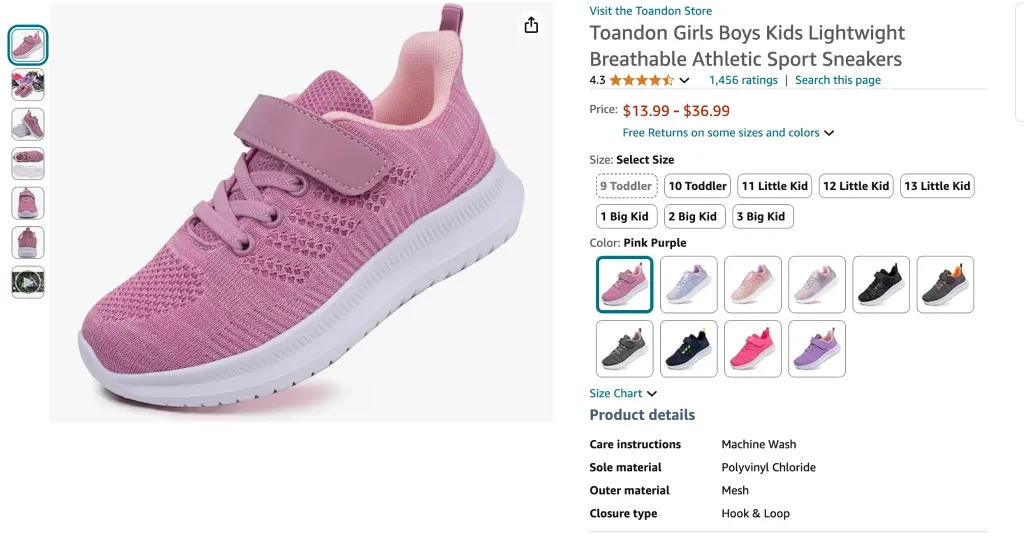 Toandon Girls Boys Kids Lightweight Breathable Athletic Shoes