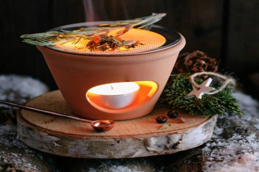 Traditional pot wax melter with soy wax on top